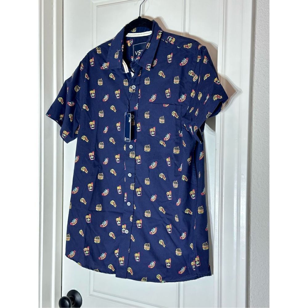 VSTR men’s cotton NWT burger and fries button down short sleeve shirt size S